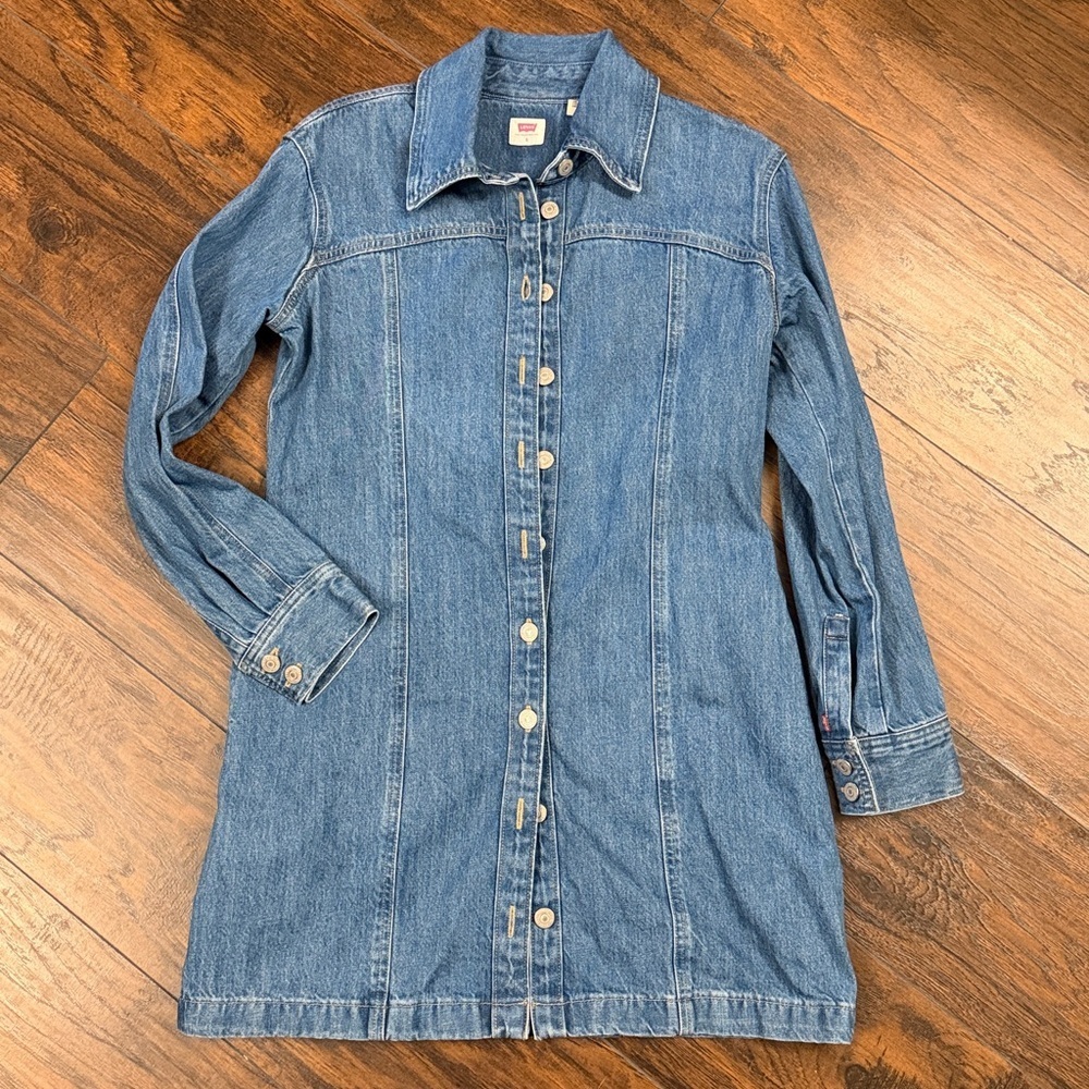 Levi's Blue Denim Button-Front Mini Dress